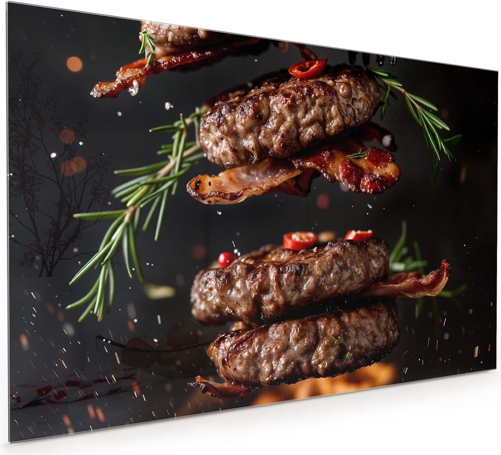 Küchenrückwand Spritzschutz Glas mit Motiv Burger mit Bacon 40 x 40 cm