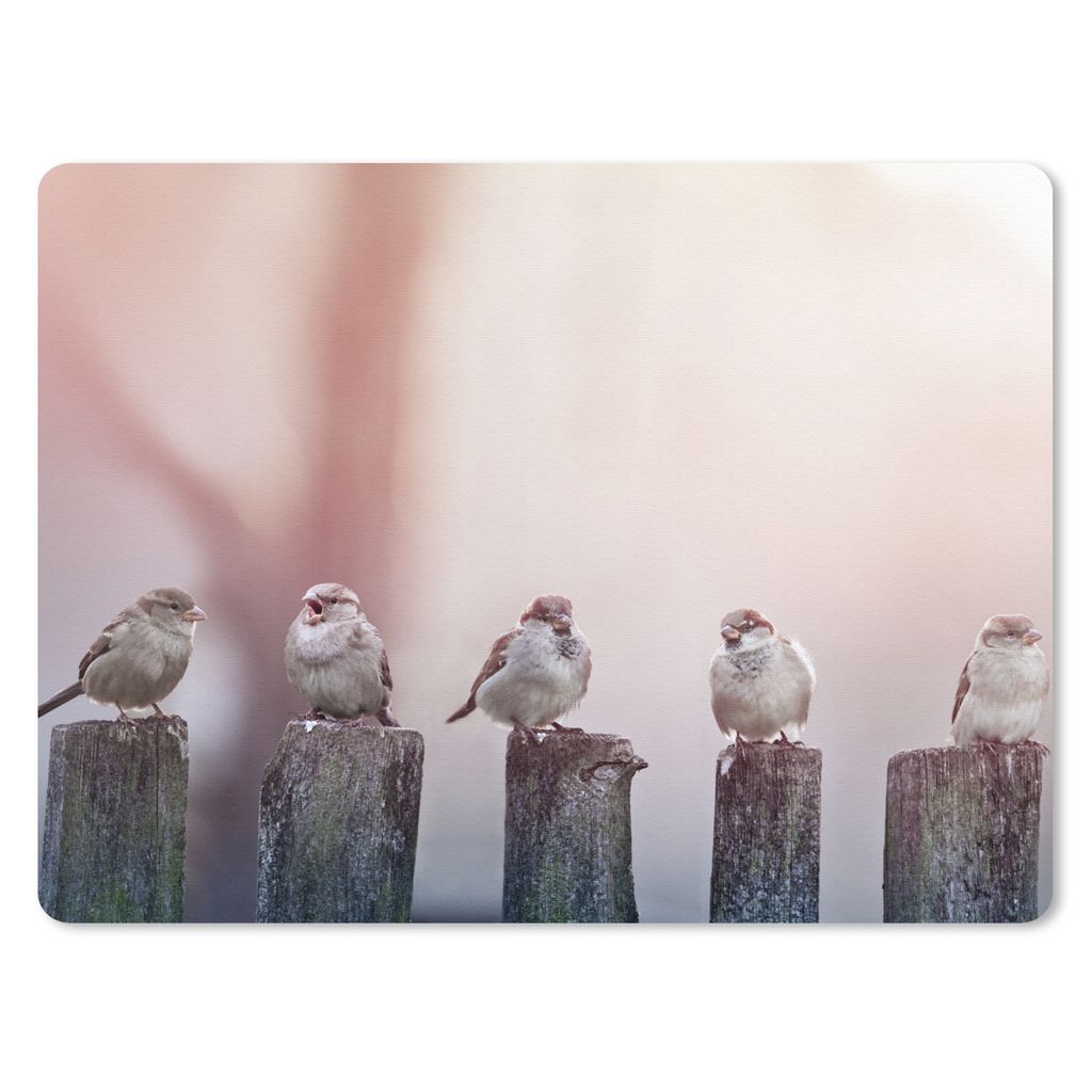 MuchoWow Mauspad Mousepad Vögel - Spatzen - Pfähle - Holz 40x30 cm - Mousepads - Maus Mat - Pad - Mausunterlage - Anti Rutsch