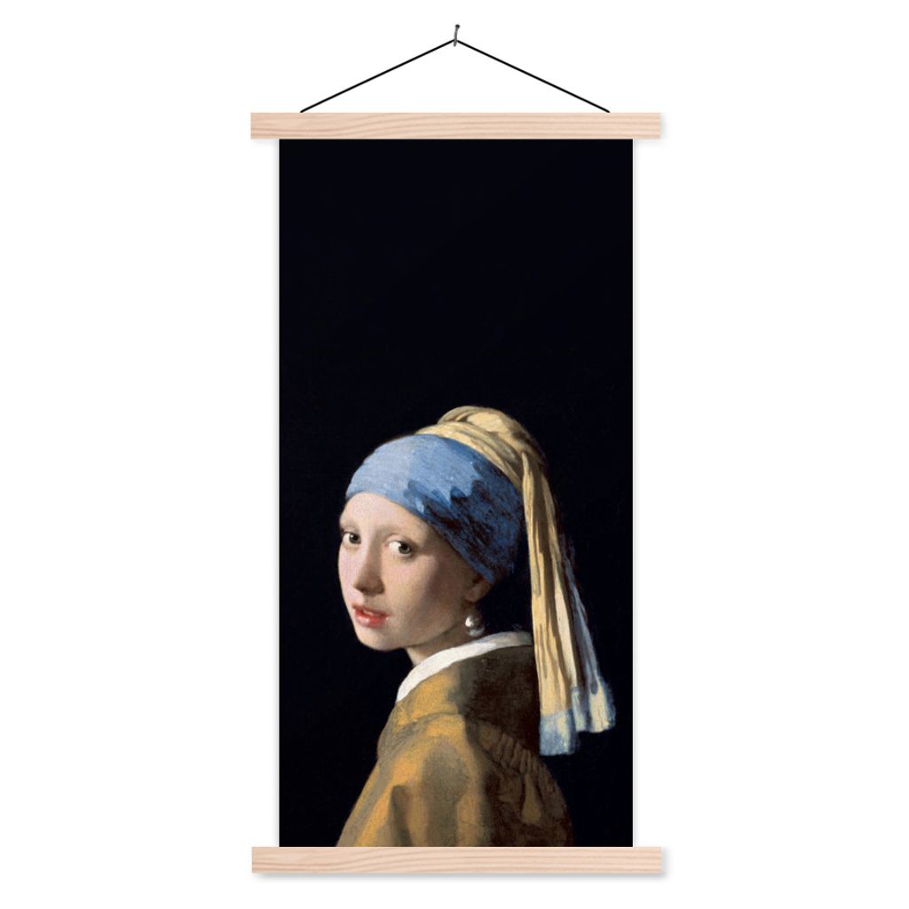 MuchoWow Textilposter Mädchen mit Perlenohrring - Vermeer - Kunst 40x80 cm mit holzfarbenen Rahmen - Wohnzimmer