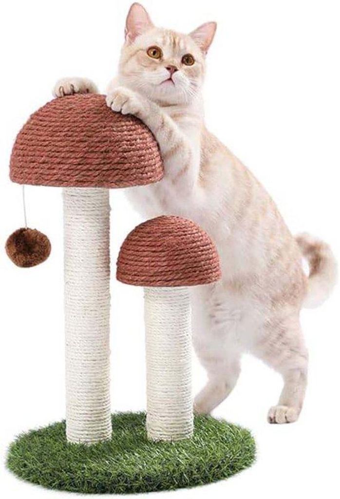 Kratzpfahl für Katzen in Pilzform, Braun, Spielobjekt und Möbelschutz