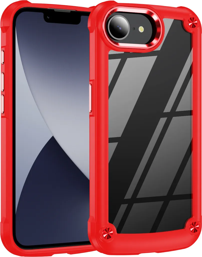 Custodia per iPhone 16e, Custodia ibrida trasparente in PC TPU con paraurti e antiurto rosso
