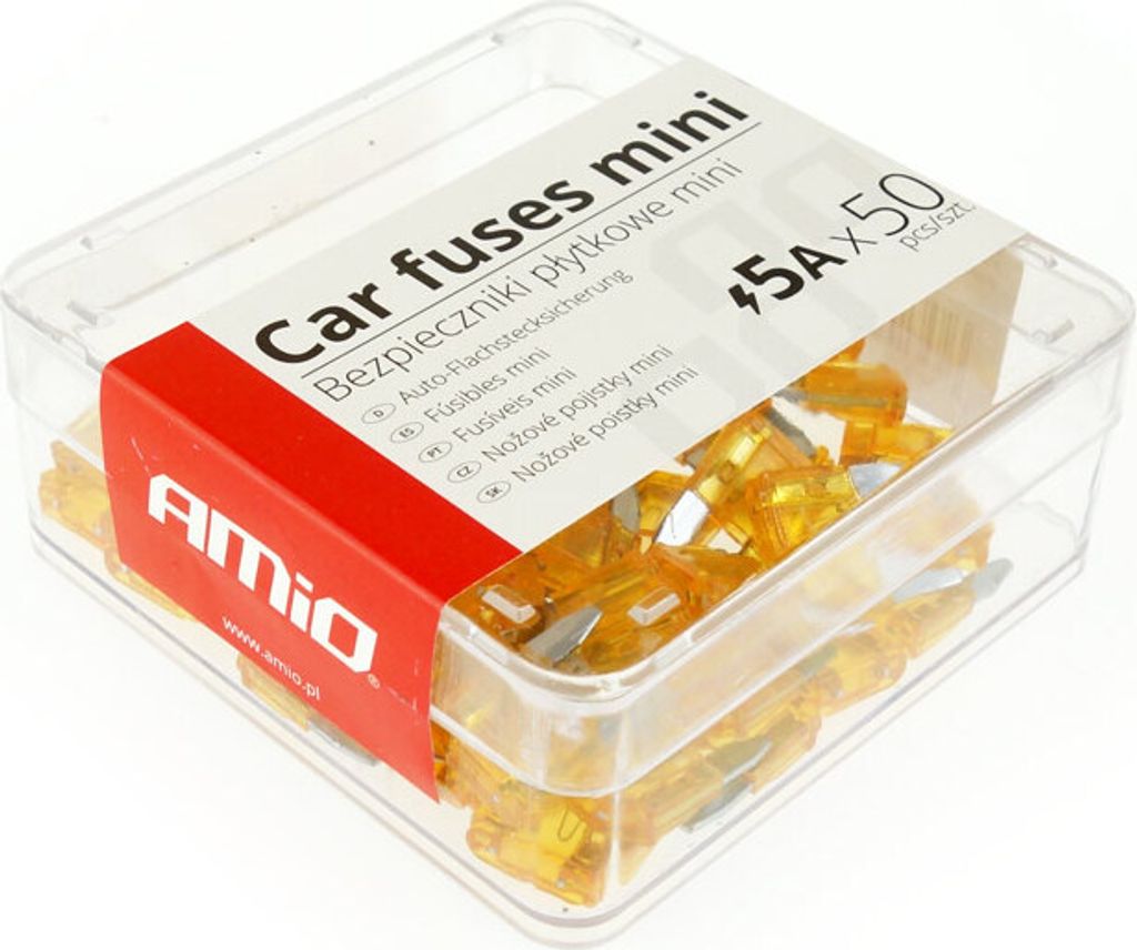 MINI Kfz-Flachsicherungen 50er-Set 5A AMIO-02217 Schutz für Fahrzeugelektrik
