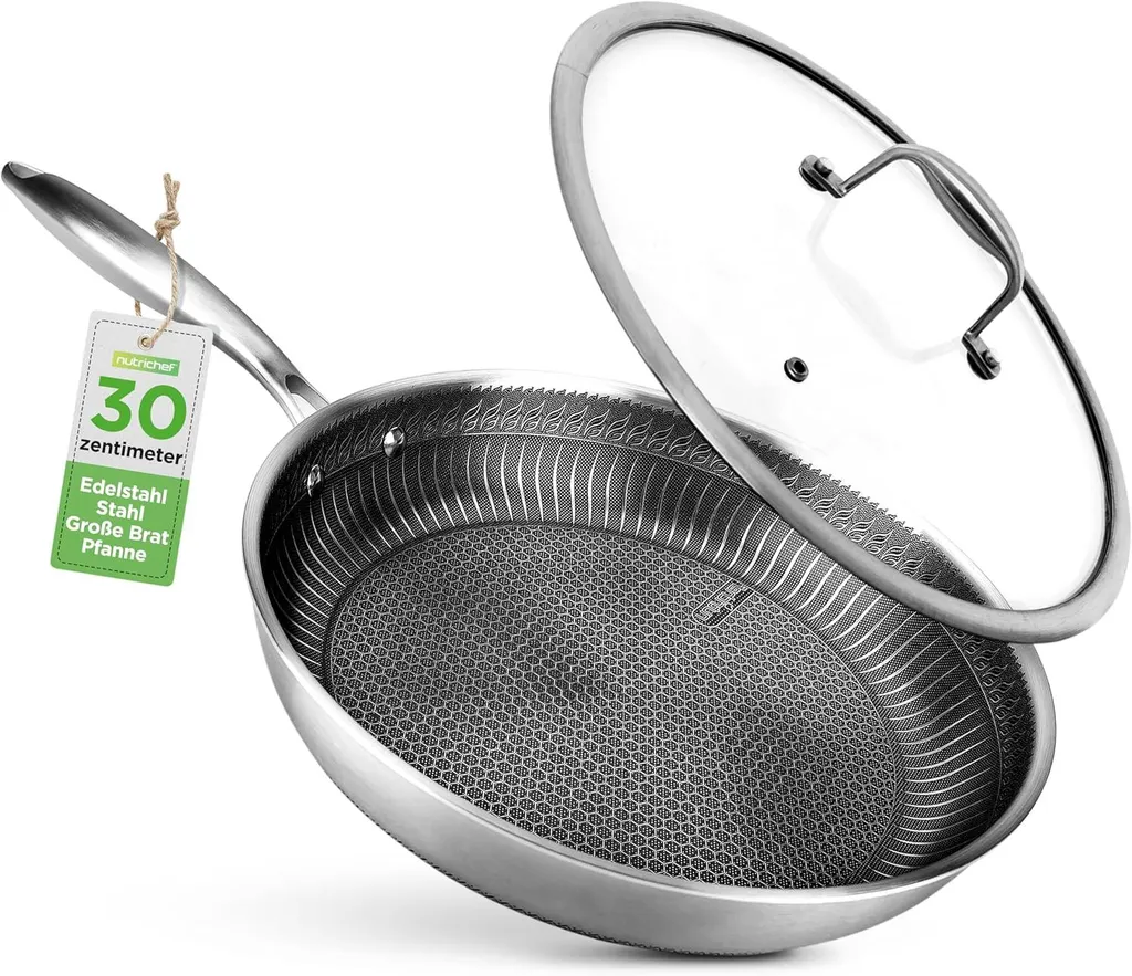 NutriChef Padella 31cm Acciaio Inox Tri-Ply - Alta Efficienza Induzione