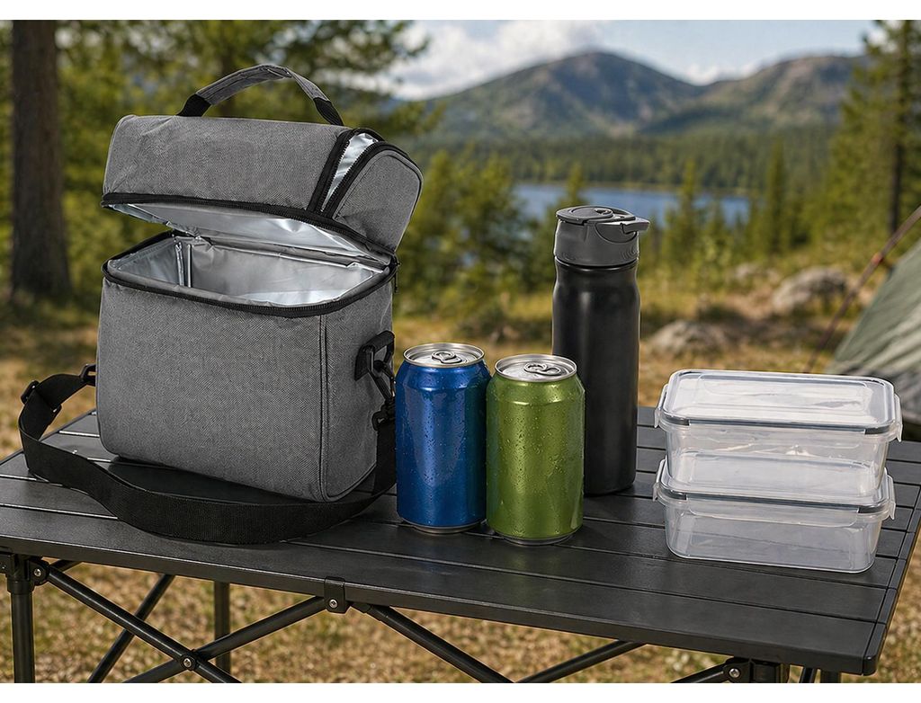 4tlg Kühltasche Lunchbox Kühlbox Wandern Freizeit Angeln Festival Grau