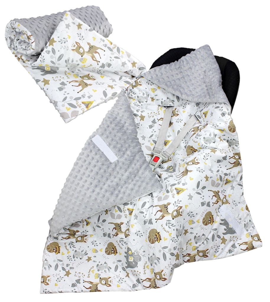 TupTam 2er SET Baby Decken Einschlagdecke 85x85 cm für Autositz Babyschale Babydecke Wiegendecke Minky Baumwolle, Farbe: Hirschkalb / Grau, Größ...