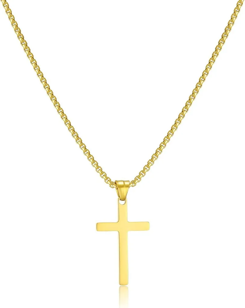 Chaîne croix homme or et argent 50cm - Collier pendentif chrétien chic