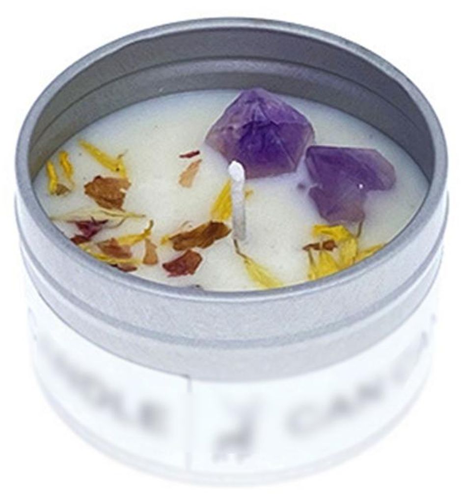 Sojawachskerze in Metalldose, Trockenblume, Kristallstein, Aromatherapie-Kerzen fuer Bad, Heilung, Spa, Meditation, Geschenk fuer Frauen