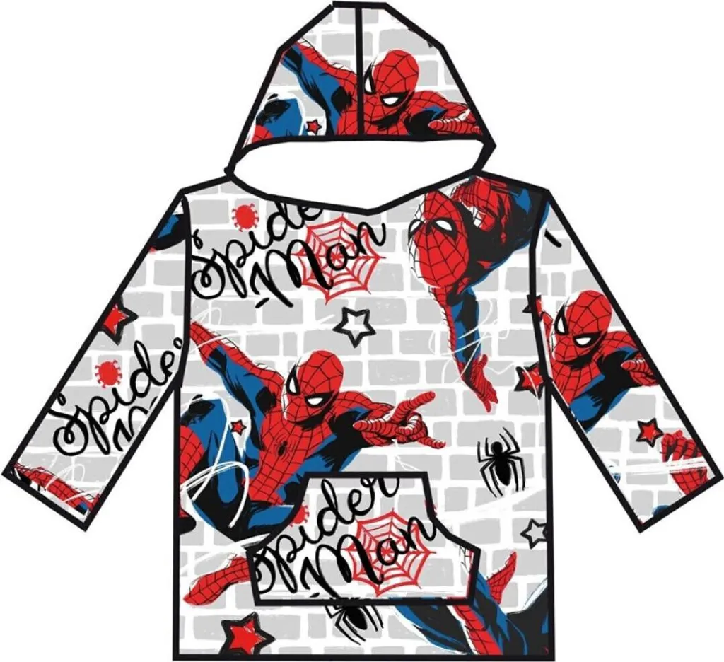 Poncho con Cappuccio Spiderman - Poliestere Tecnico Taglie XS-L