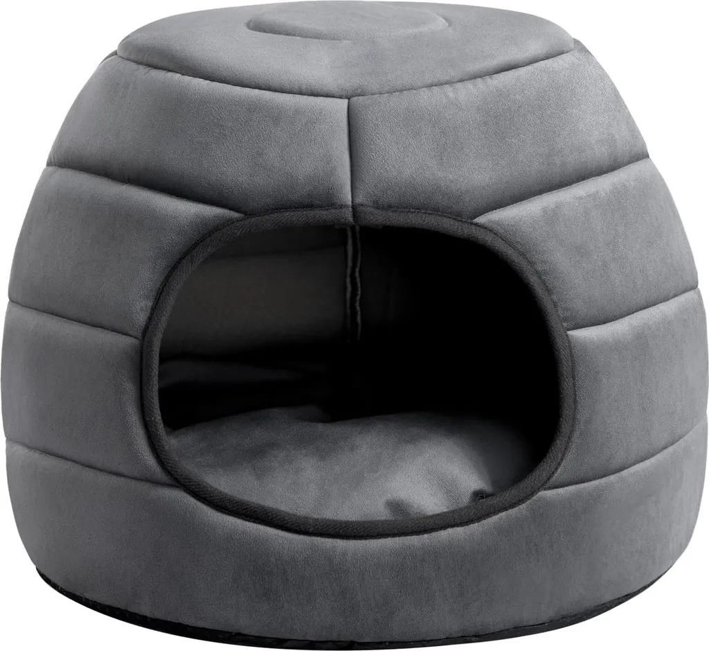 Lit pour Chats en Velours Corail 2-en-1 Gris Foncé Doux et Pliable S