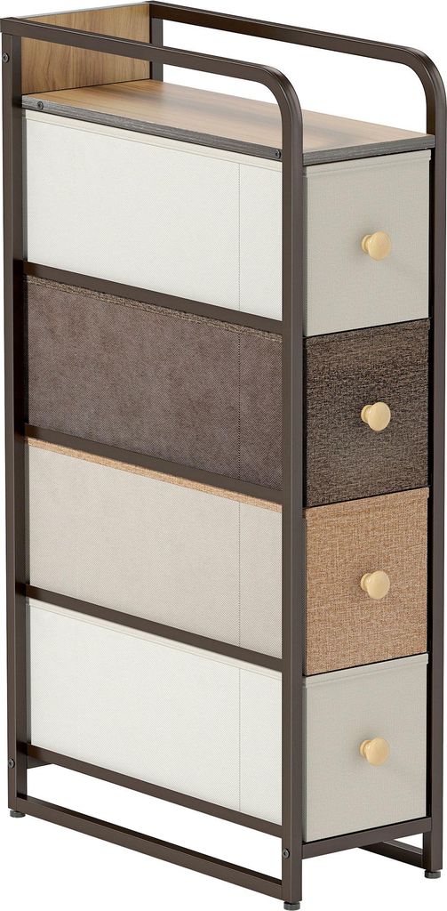 Kommode Schrank mit 4 Schubladen aus Vliesstoff Aufbewahrungsschrank mit Stahlrahmen, 20 x 47 x 84,5 cm, Mehrfarbig