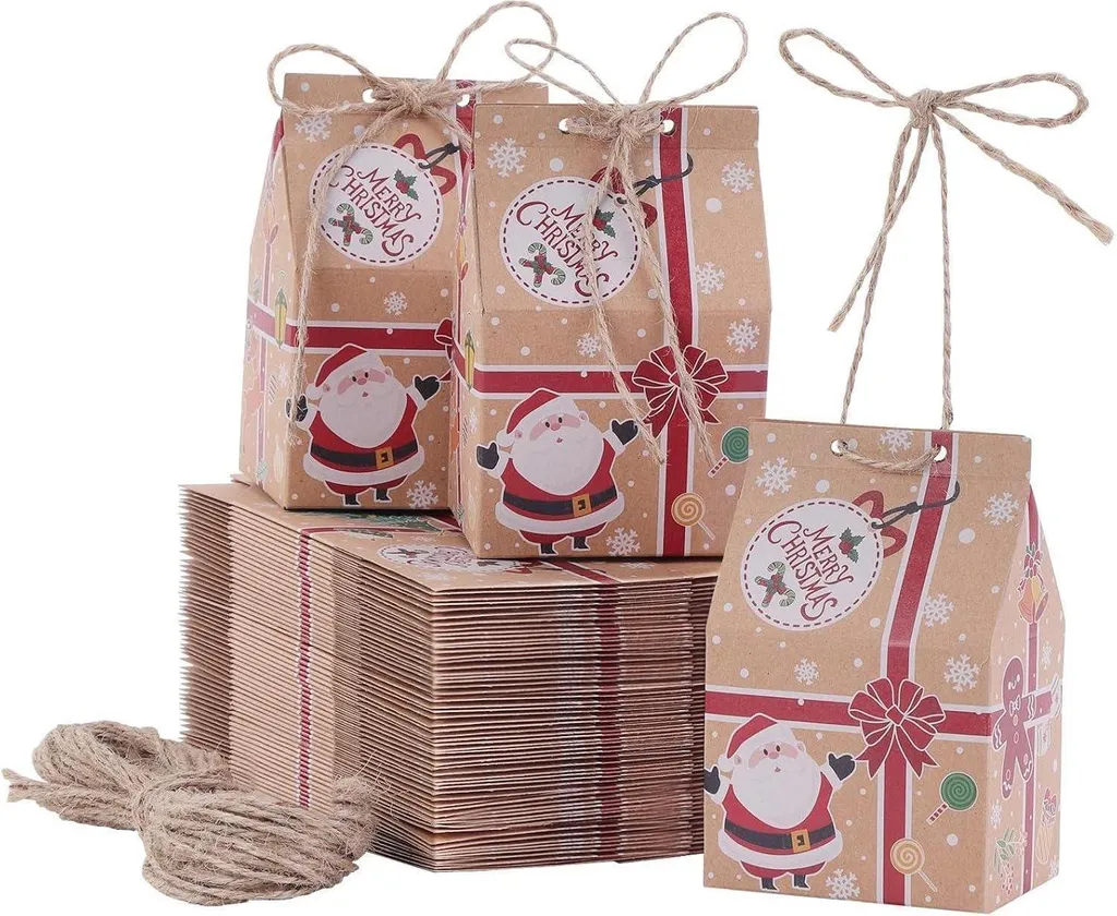 50 scatole regalo per feste natalizie sacchetti di caramelle di carta kraft Calendario dell'Avvento fai da te