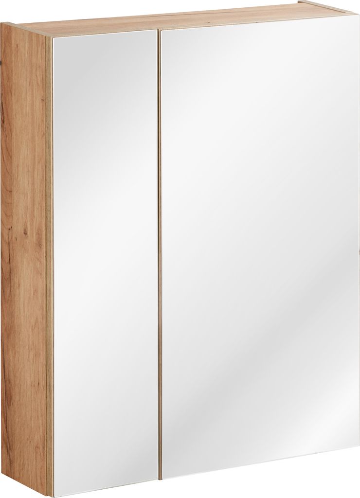 Szafka Łazienkowa Z Lustrem 60 Cm 2 Drzwi Dąb Złoty Wisząca Zdjęcie produktu 
