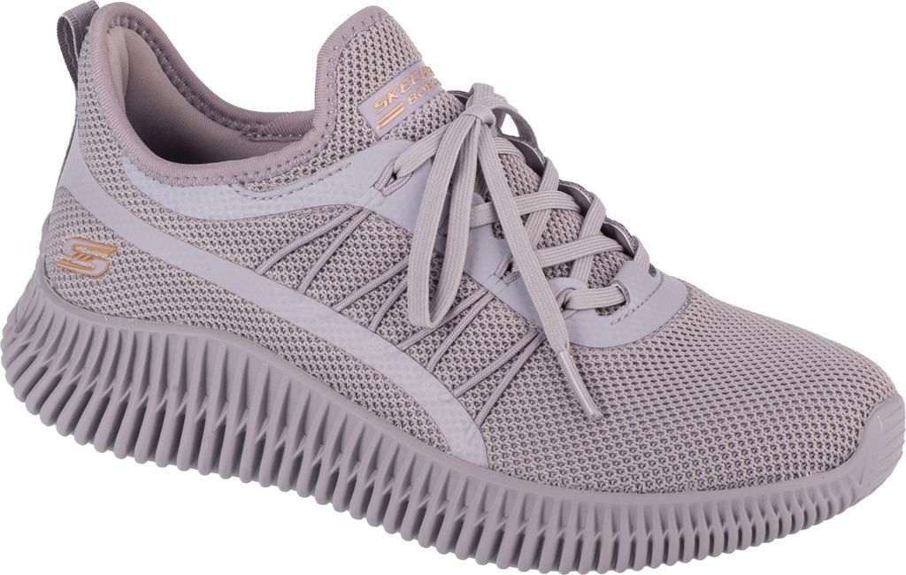 A single gray Skechers sneaker is shown against a white background.