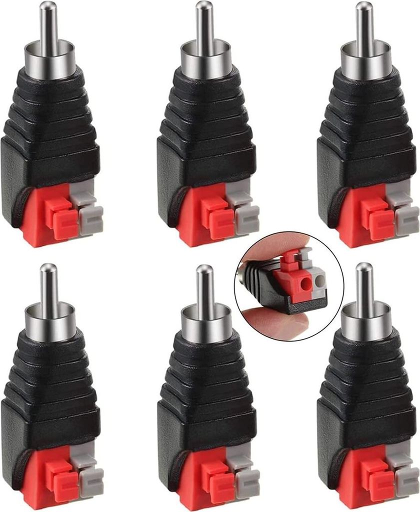 6 Stk RCA Cinch zu Lautsprecher Kabeladapter Subwoofer Lautsprecher Phono Cinch-Stecker zu AV 2 Schraubklemme Video Audio Federpresse Typ Balun fü...