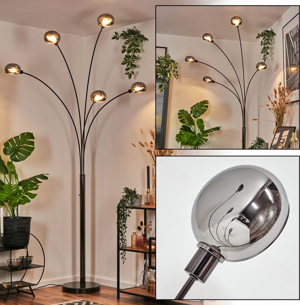 Suio Stehlampe aus Metall in Schwarz/Chrom/Weiß, Retro/Vintage-Design