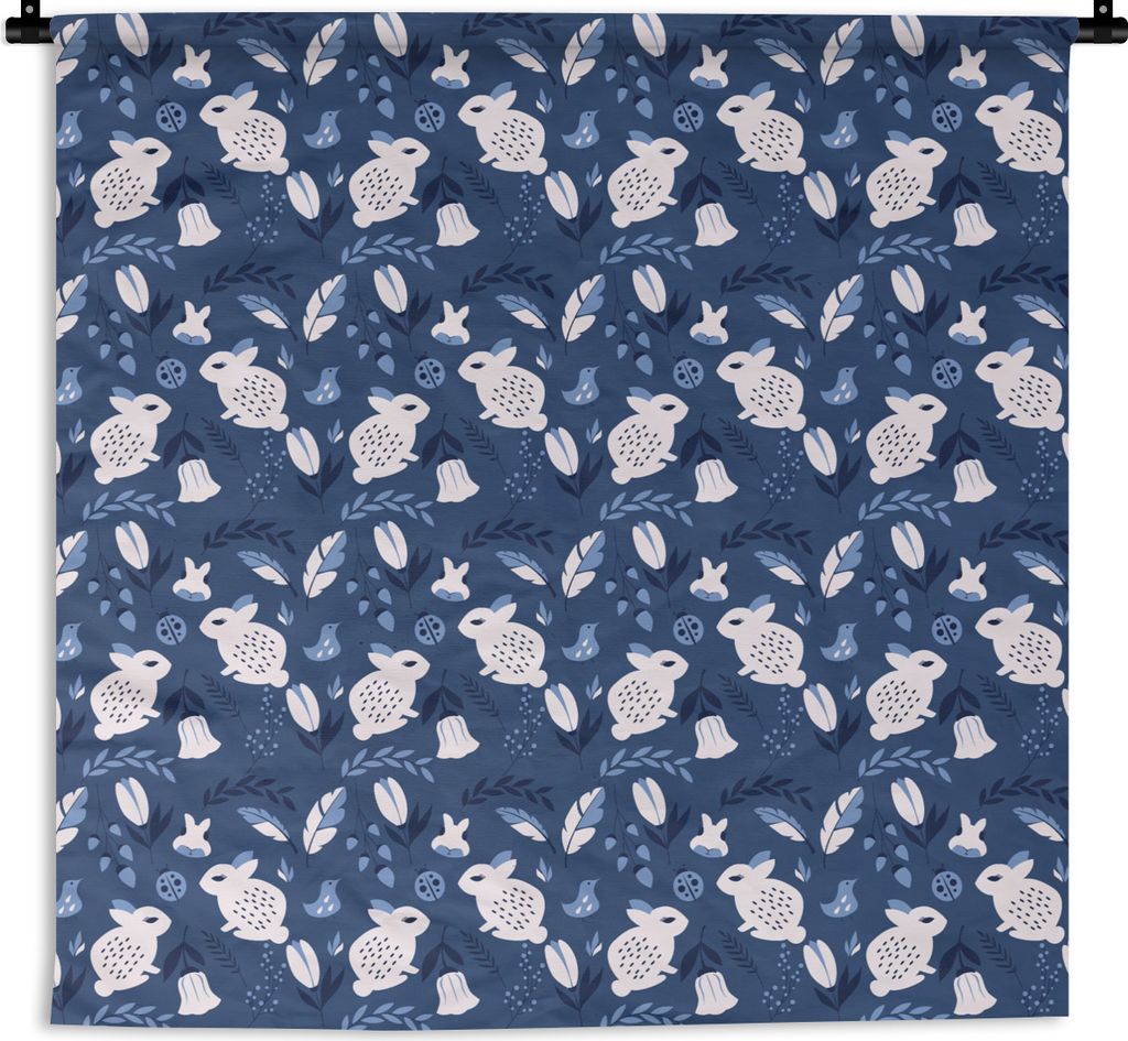 MuchoWow Wandteppich Wandbehang Kaninchen - Skandinavien - Muster 120x120 cm Tapisserie Dekoration Wandtuch - Modern - Baumwollgewebe