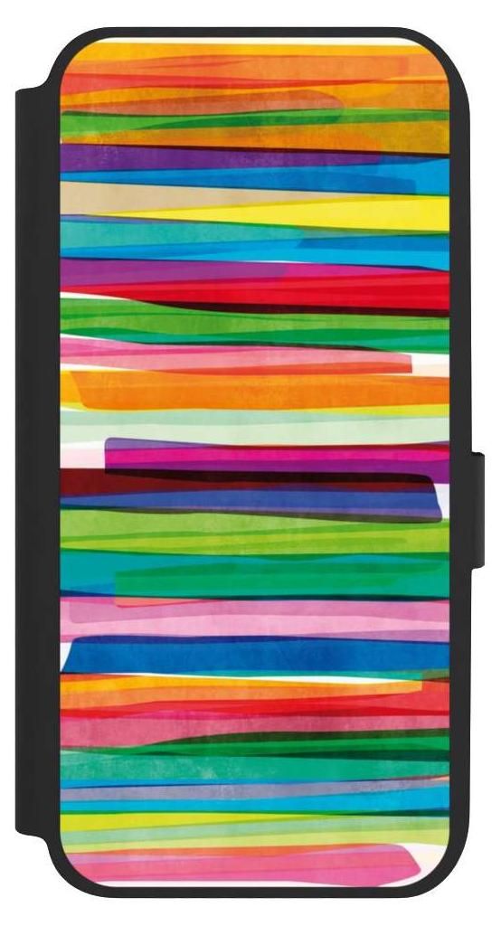 NIVOCASE Klapphülle für Samsung Galaxy A14 5G Handyhülle aus Kunst Leder NIVOflip schwarz Streifen Wasserfarbe bunt