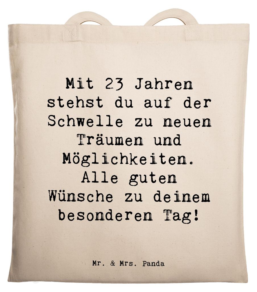 Mr. & Mrs. Panda Tote Bag Spruch 23. Geburtstag - Transparent - Geschenk, Geschenke, Jutebeutel, Schultasche, Feiern, Dekoration, Geburtstagsgesche...