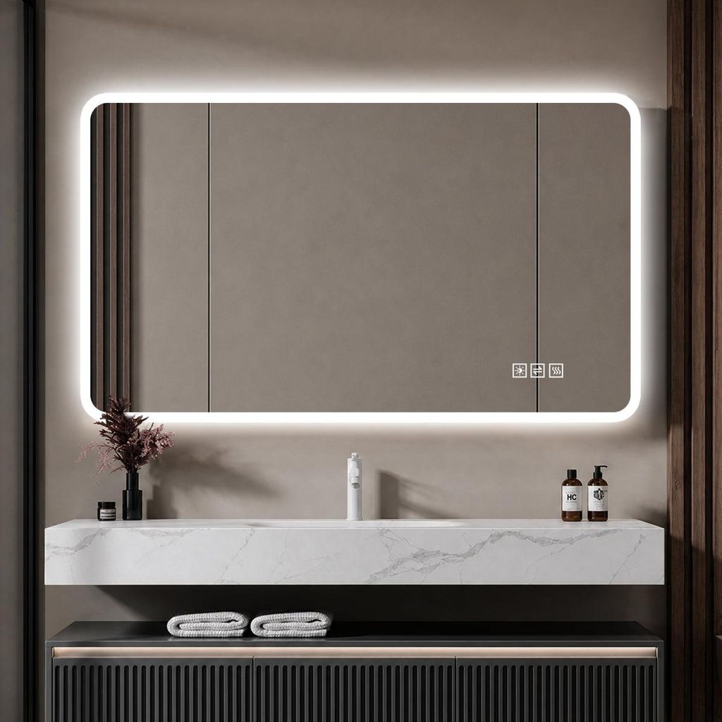 60×120cm LED Badezimmerspiegel mit Milchglasrand & Produktbild 