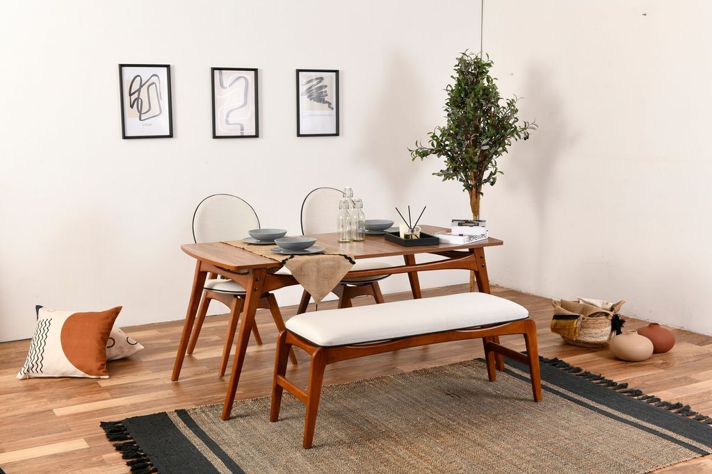 Skye Decor, Touch (2S-1B), Tisch- und Stuhlset (4-teilig), Nussbaum, 100 % Hainbuchenholz, 78 x 160 x 75 cm