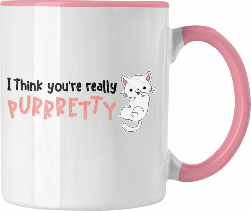 Trendation - Valentinstag Tasse Geschenk für Ihn Sie Lustig Katzenbesitzer Geschenkidee Becher Freund Freundin Liebe Paare (Rosa)