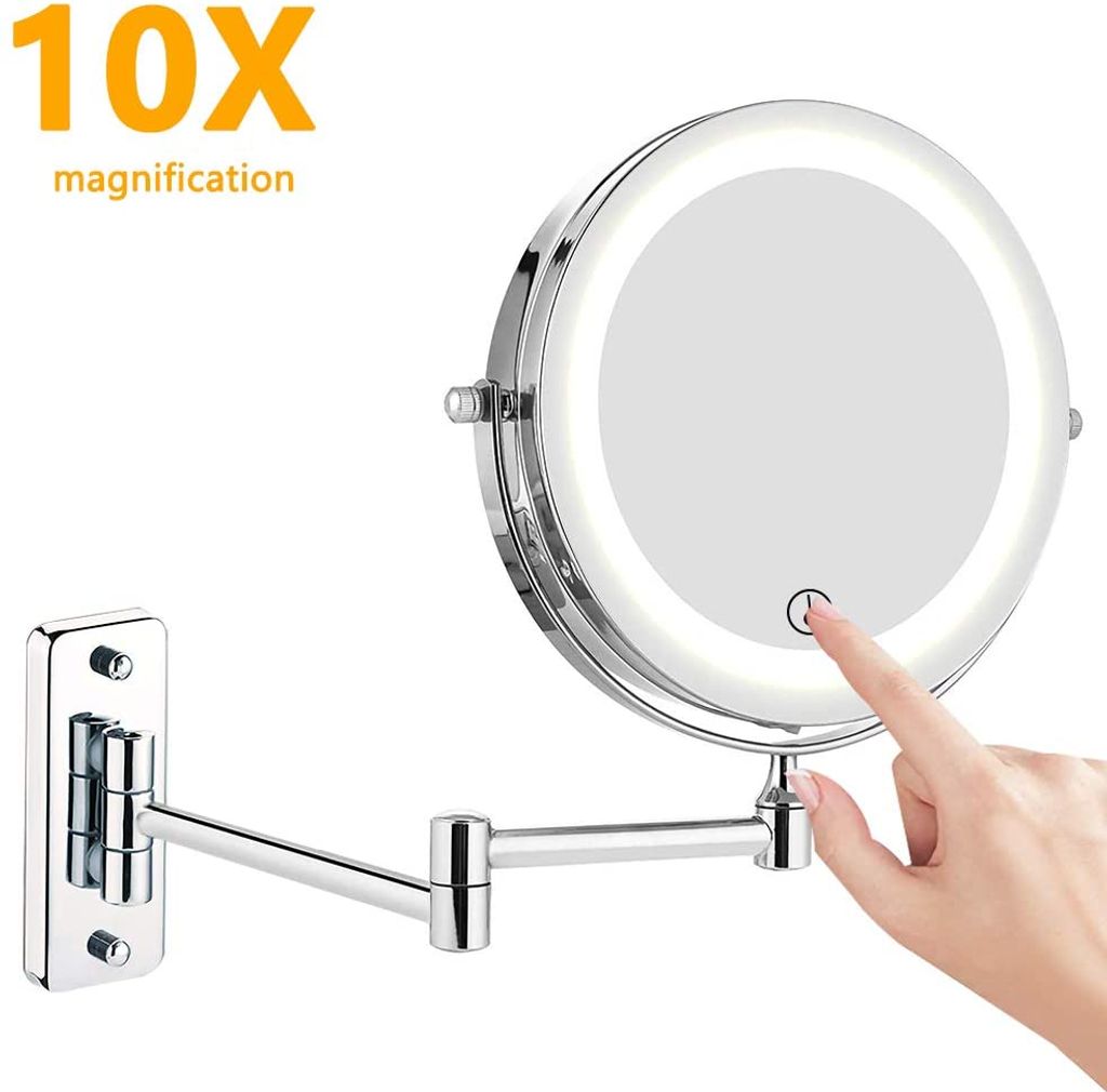 Wandmontage Kosmetikspiegel LED Beleuchtet mit 10x Fach Vergrößerung Wandspiegel