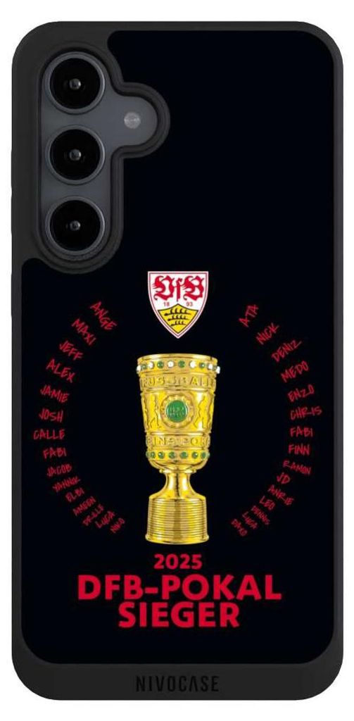 NIVOCASE Handyhülle für Samsung Galaxy S24 FE 5G Hülle NIVOpure Case Schwarz Offizielles Lizenzprodukt Pokal VfB Stuttgart