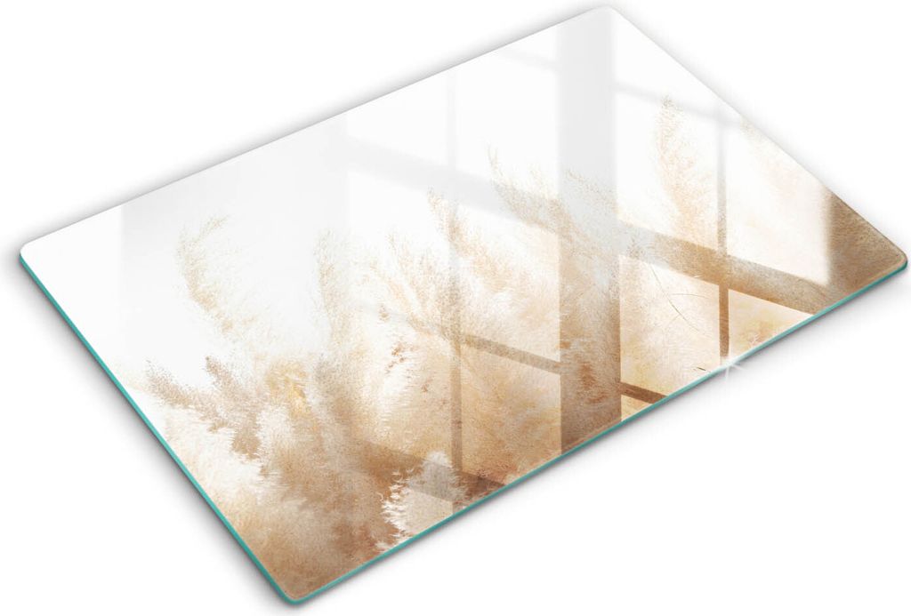 Glasschneideplatte - Herdabdeckplatte - 80x52 cm -Schneidebrett - Spritzschutz -Pampasgras