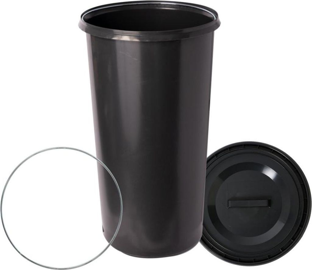 TOPANBIETER 999 Gelber Sack Eimer 3 Teile: Deckel SCHWARZ - Ring - Futtertonne , 60 Liter Mülleimer Sack-Ständer, Müllsackhalter, Müllsackst...