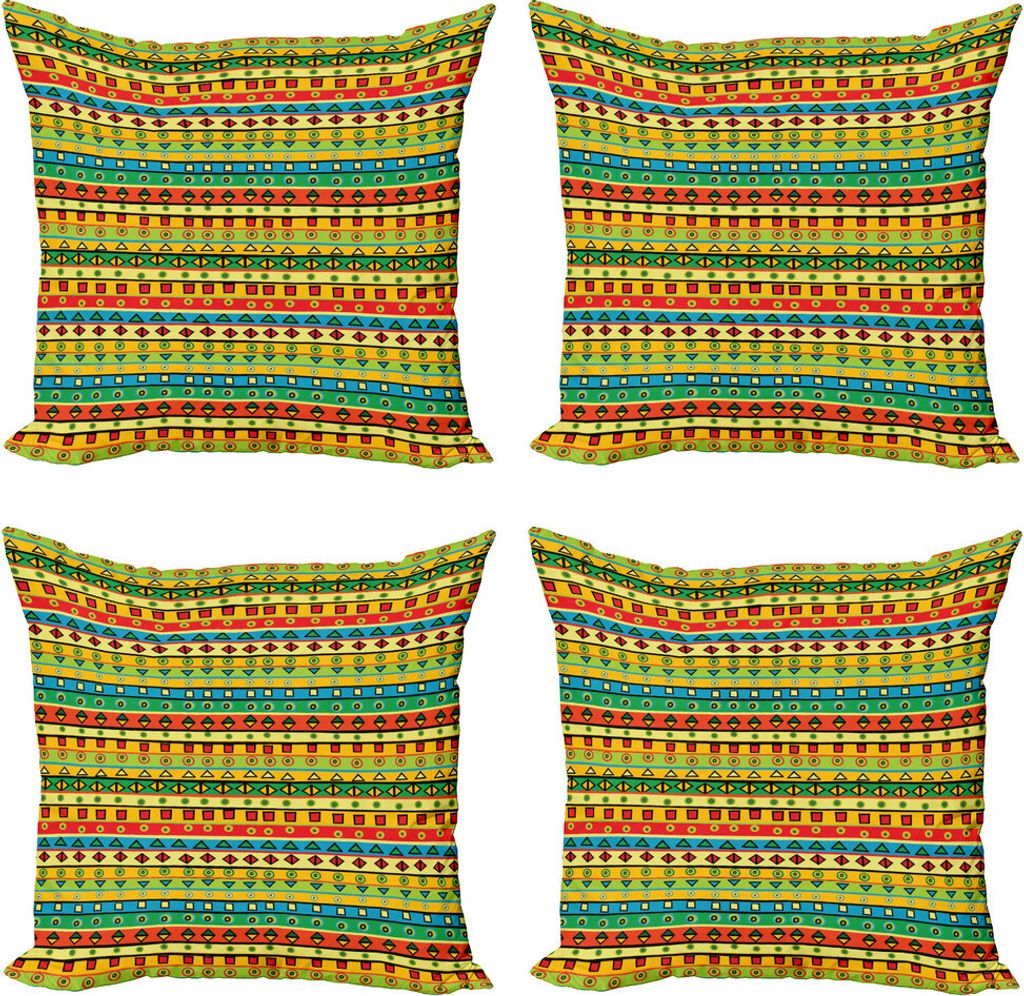 ABAKUHAUS Gestreift Kissenbezug Set (4 Stück), Abstrakte geometrische Joyful, Moderner Doppelseitiger Digitaldruck, 60 cm x 60 cm, Mehrfarbig