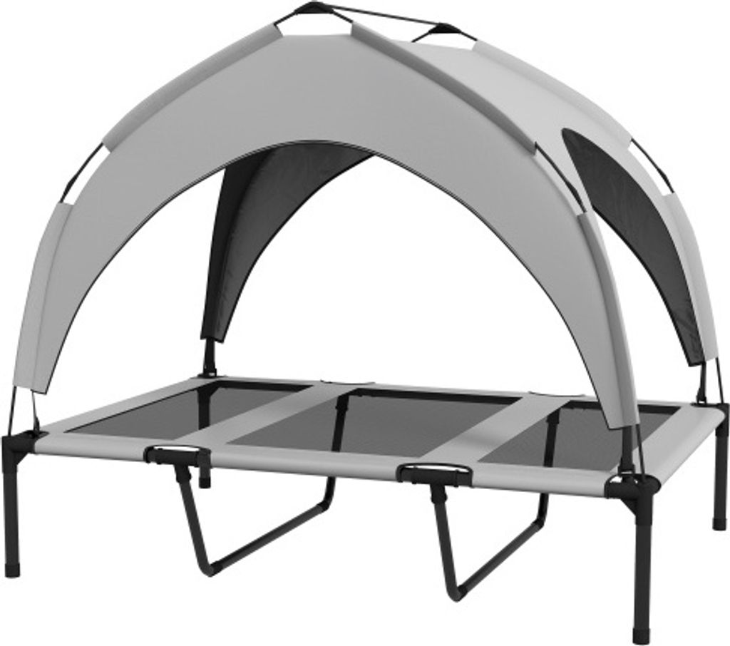Erhoehtes Hundebett 106x76x94cm Mit Baldachin Haustierbett Outdoor Hundeliege Mit Dach Atmungsaktiv Fuer Grosse Hunde Hellgrau Oxford