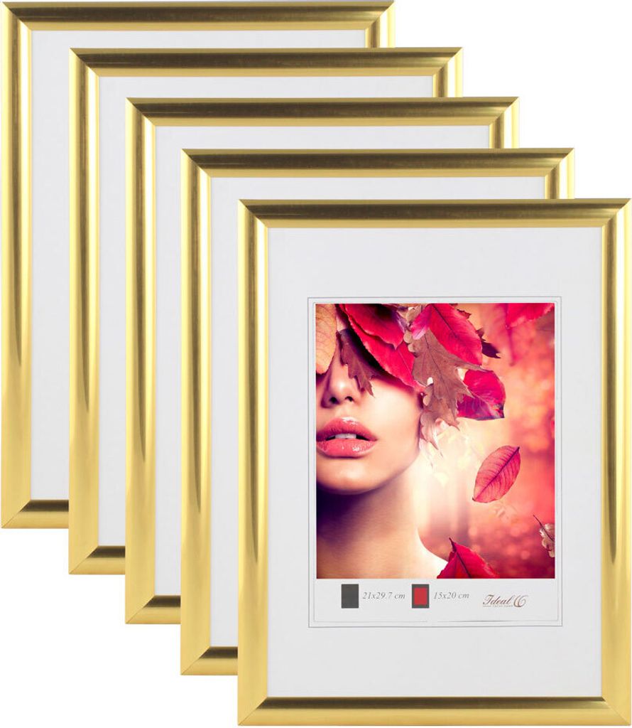 3er 5er Pack Art Line Kunststoff Bilderrahmen Wanddeko Collage Poster Fotorahmen Bildträger - Farbe: 5er Gold | Format: 50x50