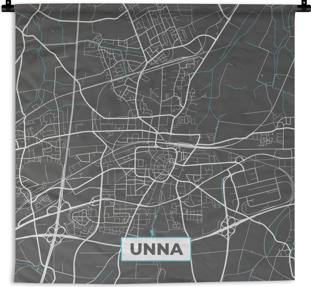 MuchoWow Wandteppich Wandbehang Stadtplan - Deutschland - Blau - Unna - Karte 150x150 cm Tapisserie Dekoration Wandtuch - Wohnaccessoires - Modernes