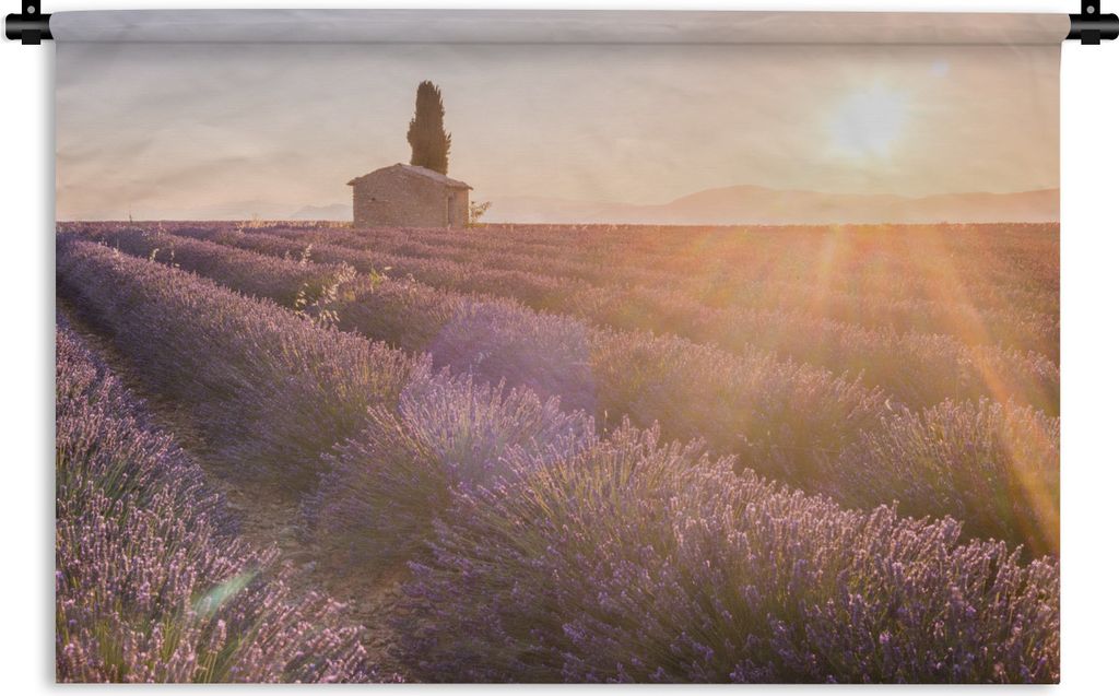 MuchoWow Wandteppich Wandbehang Sonnenaufgang über einem Lavendelfeld 60x40 cm Tapisserie Dekoration Wandtuch - Wanddekorationen
