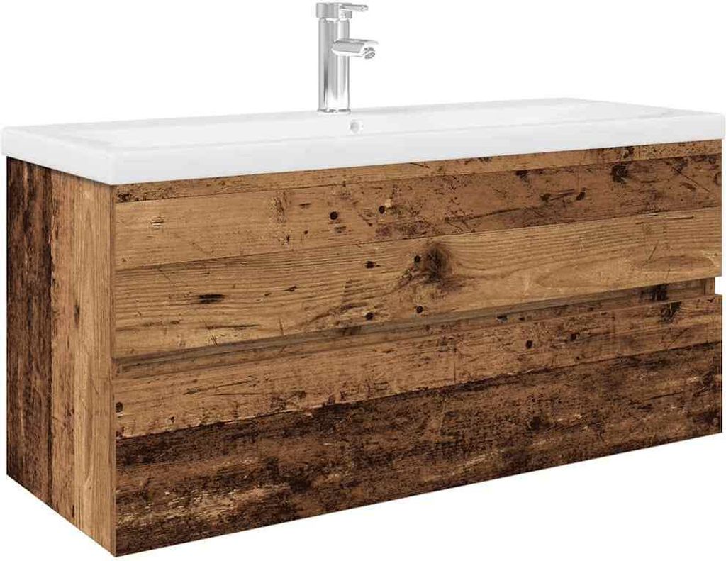 Waschbeckenunterschrank mit Einbaubecken und Wasserhahn