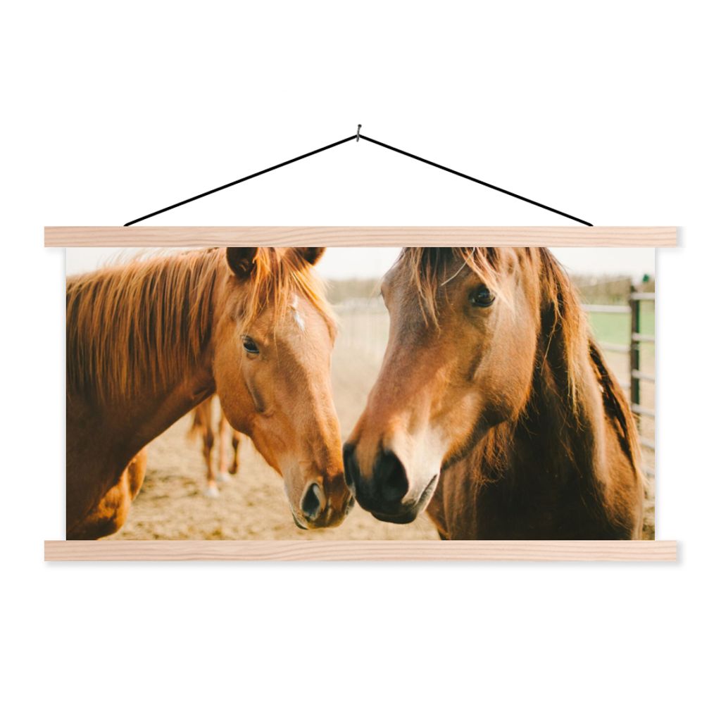 MuchoWow Textilposter Pferd - Strand - Tiere 120x60 cm mit holzfarbenen Rahmen - Klemmleiste