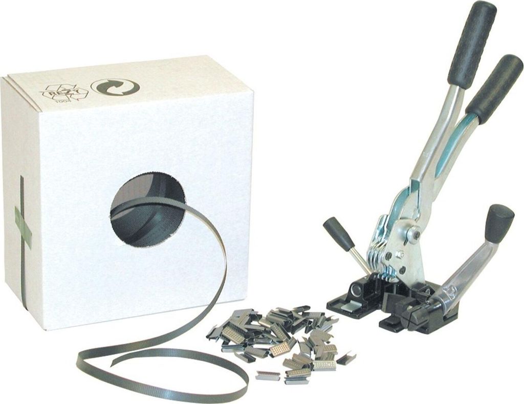 Umreifungs-Set - Bandbreite 16 mm - einteiliges Spann- und Verschlussgerät - 1.000 m PP Kunststoffband