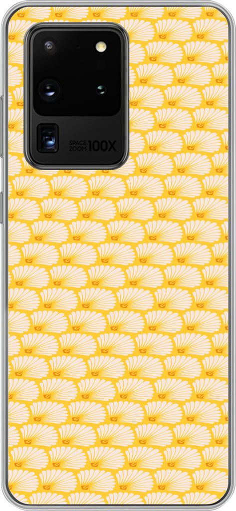 MuchoWow Handyhülle Schutzhülle Hülle für Telefoonhoesje Samsung Galaxy S20 Ultra Art Deco - Design - Muschel - Gelb Silikon Softcase Handy H...