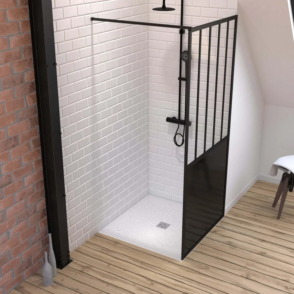 Pack Paroi de Douche Noir Mat 90x200 et Receveur Blanc Effet Pierre 90x90