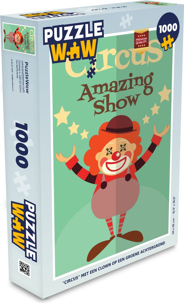 MuchoWow Puzzle 1000 Teile "Zirkus" mit einem Clown auf grünem Hintergrund - Spielzeug - Alt und Jung - Spiele - Puzzeln
