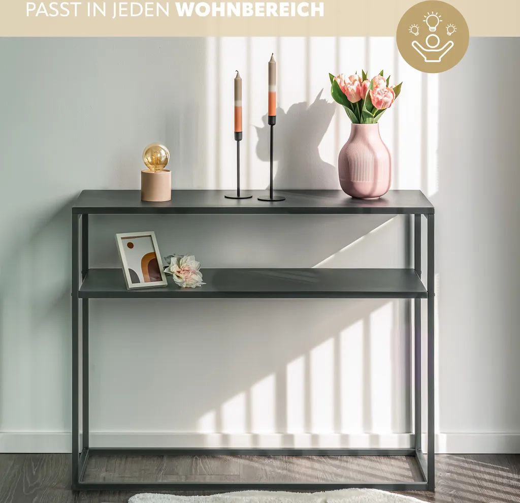 Table console étagère sur pied en métal noir, sellette décorative design - 4