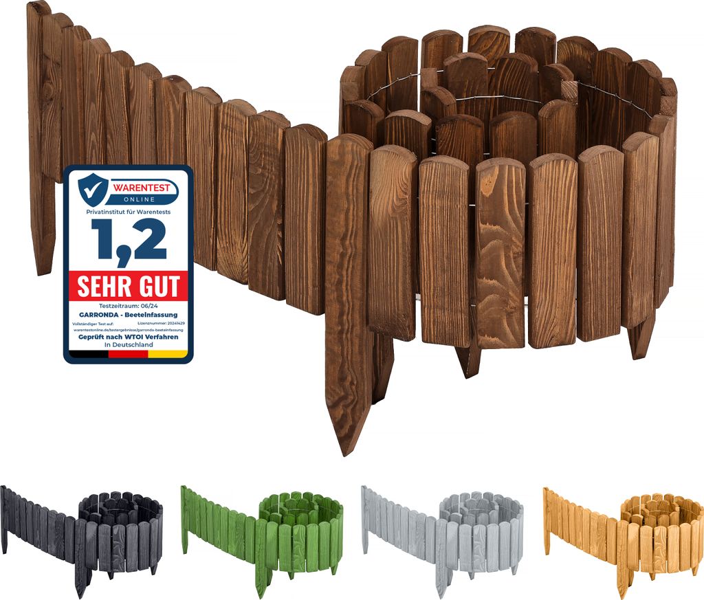 Garronda Beeteinfassung Holz Rollzaun Gartenzaun imprägniert Flexibler Rollborder Rasenkante Palisade Umzäunung für Garten Länge: 200 cm GD-004...
