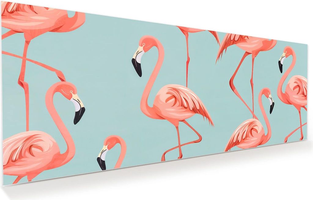 Glasbild 150x60cm in XXL für Wohnzimmer, Schlafzimmer Motiv Flamingo Design