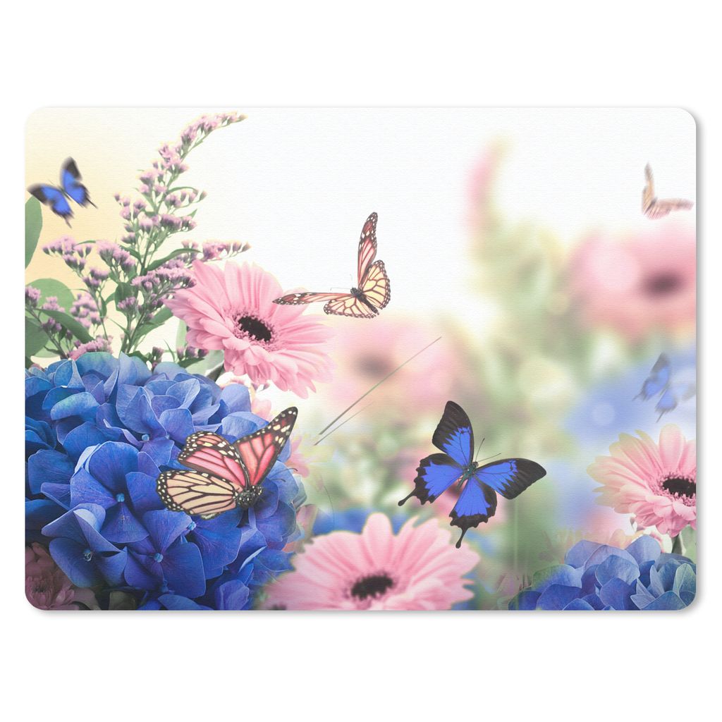 MuchoWow Mauspad Mousepad Schmetterlinge - Blumen - Hortensien - Insekten 40x30 cm - Mousepads - Maus Mat - Pad - Mausunterlage - Anti Rutsch