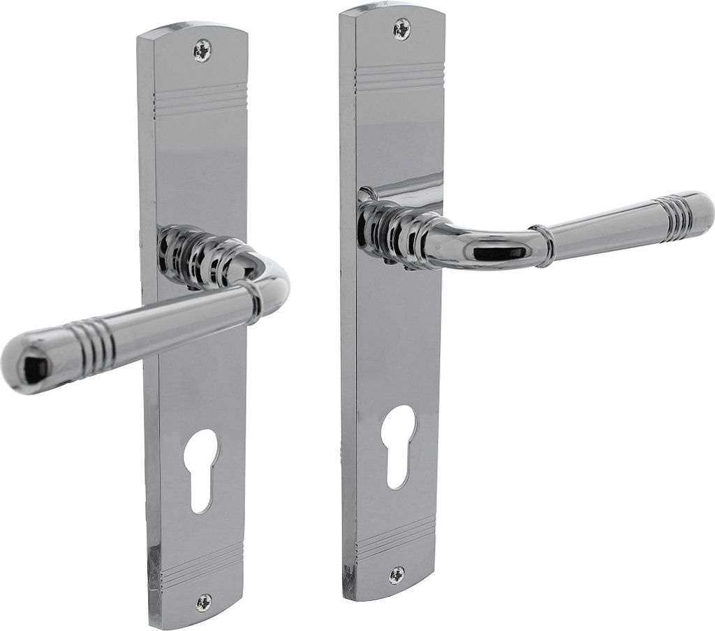 Langschildgarnitur Fenstergriff Chrom glänzend Türbeschlag massiv Zamak Modell Kiel Profilzylinder