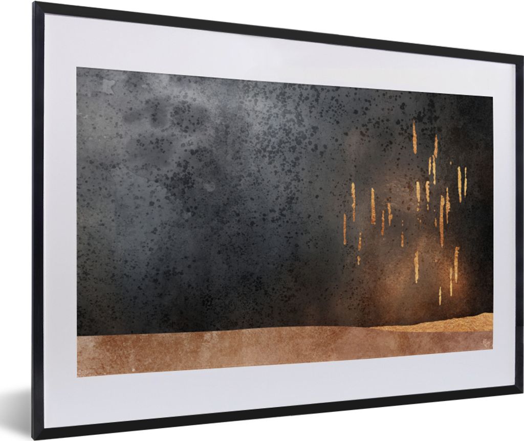 MuchoWow Gerahmtes Poster Abstrakt - Gold - Design 60x40 cm - Poster mit Schwarzem Bilderrahmen Wandposter Rahmen Foto Bilder - Schlafzimmer - Pl...