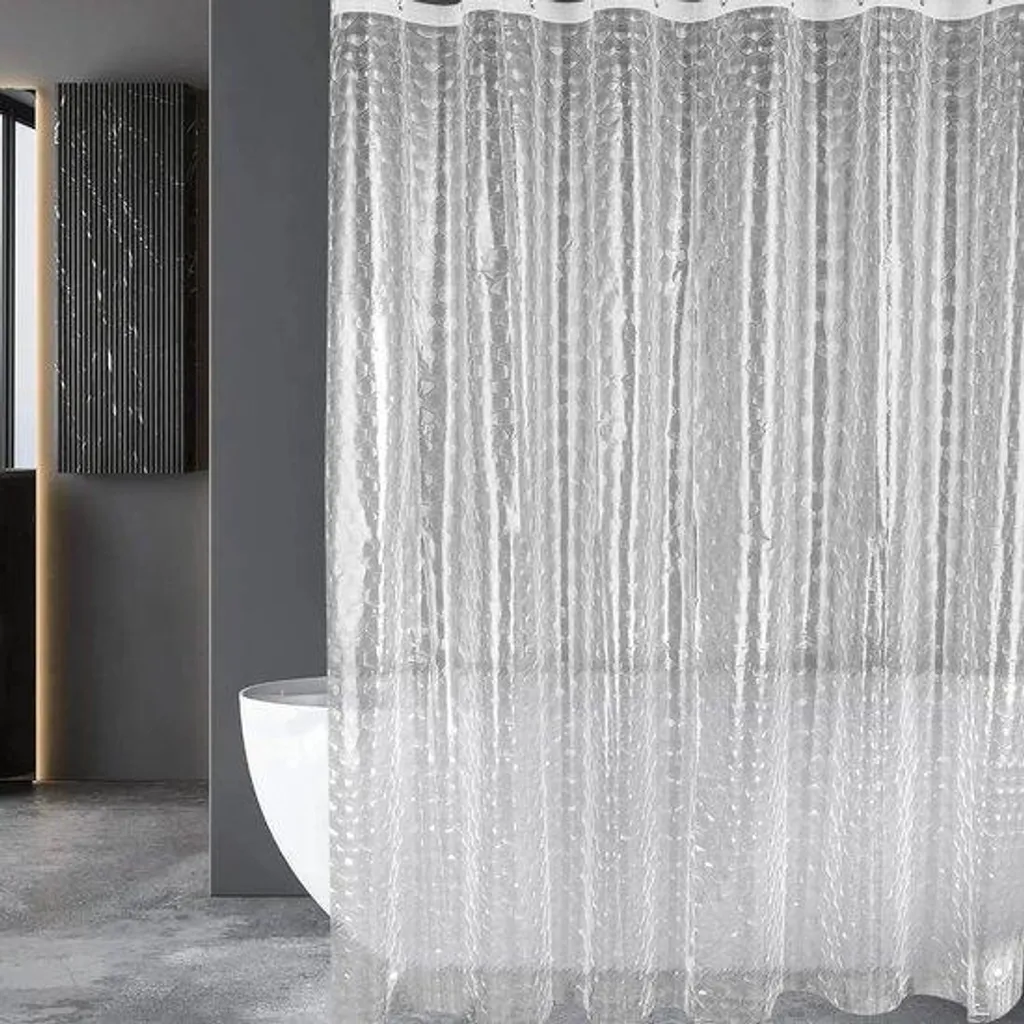 Rideau de douche transparent effet 3D en plastique EVA pour baignoire