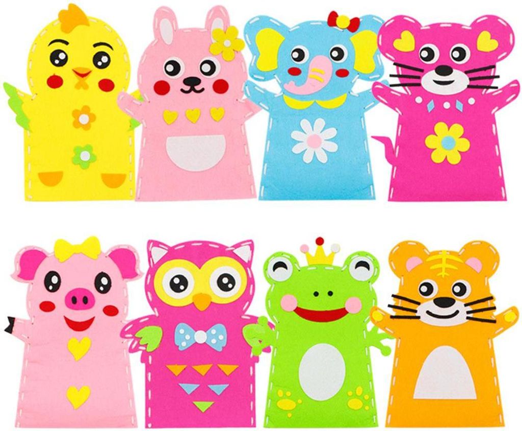 8 PCs Tiere Filz Handpuppen Kits für Kinder DIY nähen Handwerksspielzeuggeschenke Vorschultheater Geschichtenerzählen tun vor, Spiel zu spielen