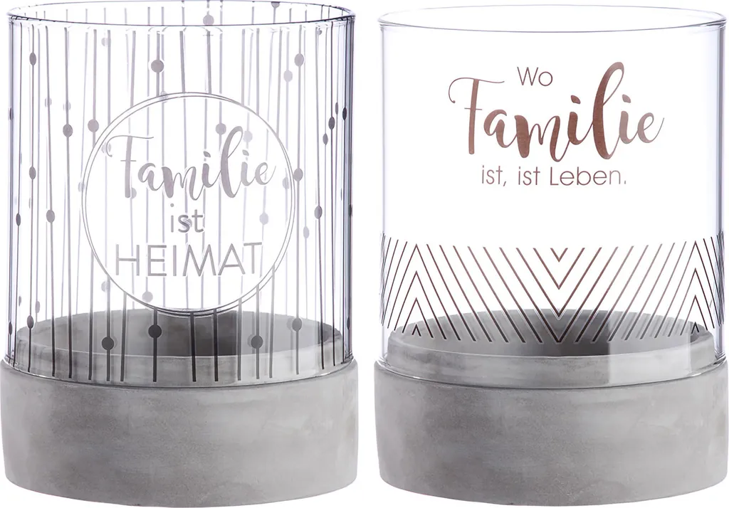 Gilde Windlicht Famille en Verre et Ciment Gris H20cm x D15cm - Lot de 2