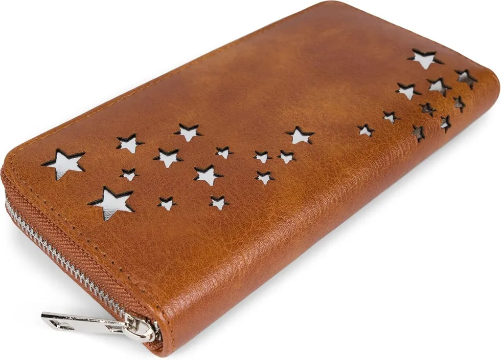 Portafoglio Donna In Sughero StyleBREAKER Con Motivo Prismi Metallici E Cerniera, 19 Cm